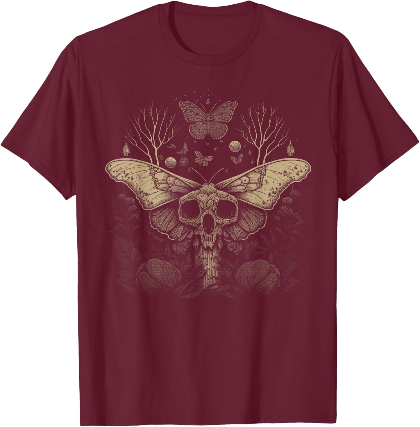 Cute Fairycore Floral Moth Aesthetic Girls Women Graphic T-Shirt - T-Shirt | Maroon