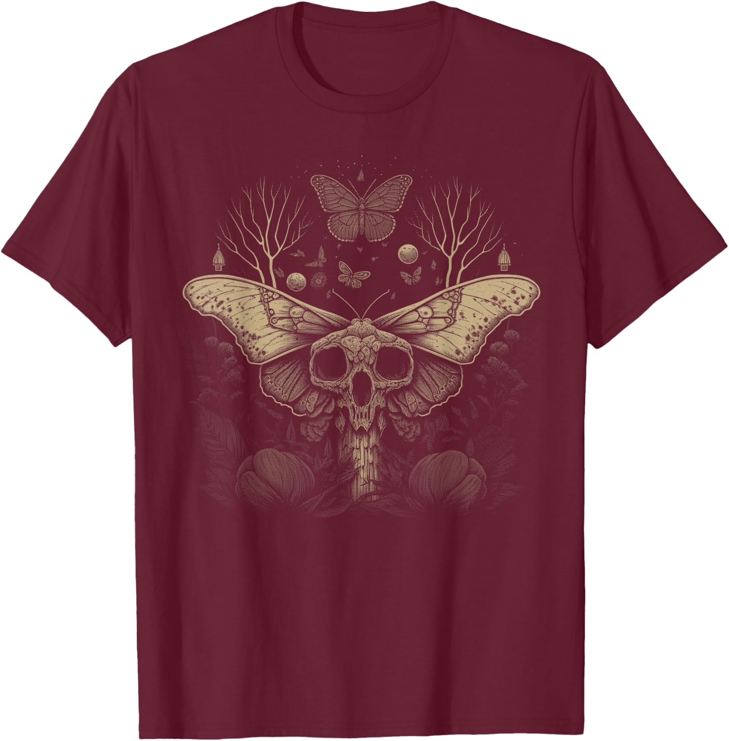 Cute Fairycore Floral Moth Aesthetic Girls Women Graphic T-Shirt - T-Shirt | Maroon