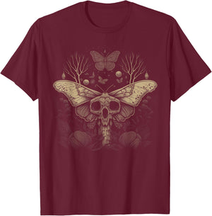 Cute Fairycore Floral Moth Aesthetic Girls Women Graphic T-Shirt - T-Shirt | Maroon