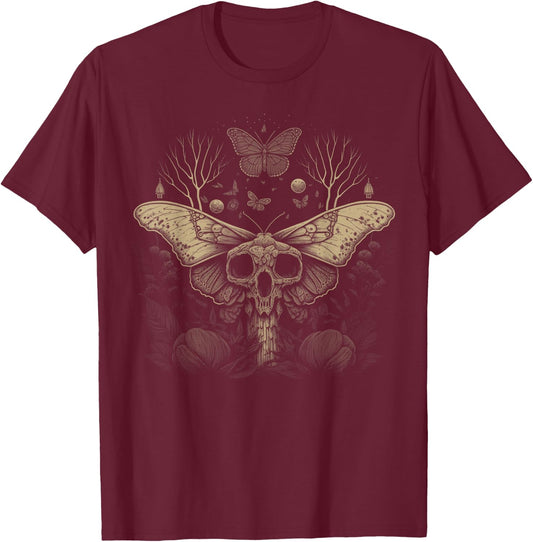 Cute Fairycore Floral Moth Aesthetic Girls Women Graphic T-Shirt - T-Shirt | Maroon