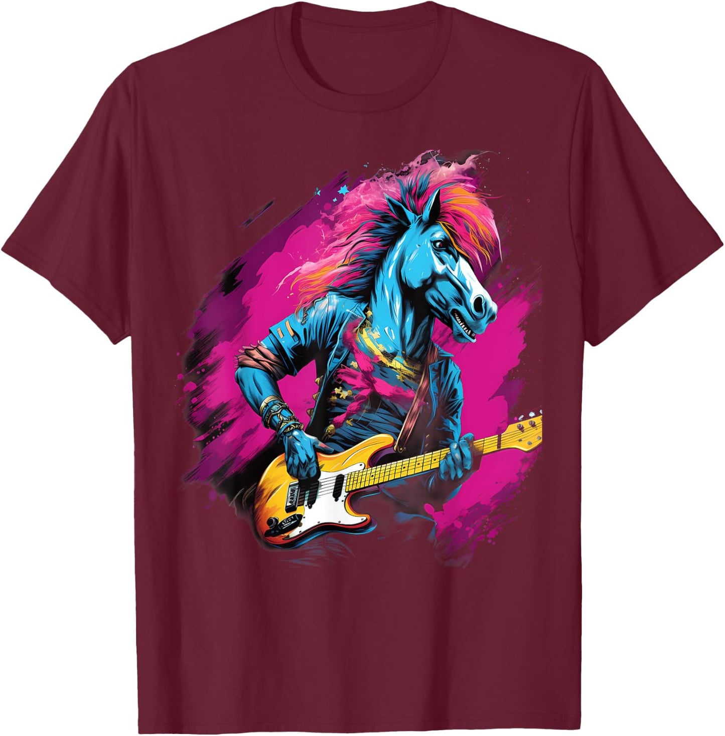 Punk Rock Guitar Horse Guitarist T-Shirt - T-Shirt | Maroon