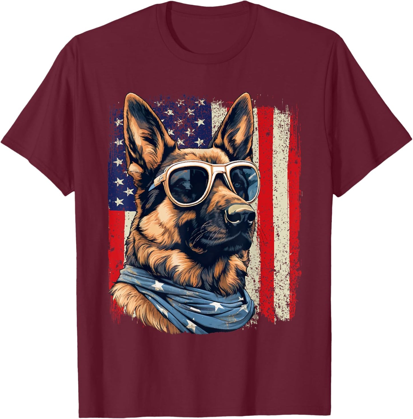 Patriotic German Shepherd American Flag 4th Of July Shepherd T-Shirt - T-Shirt | Maroon