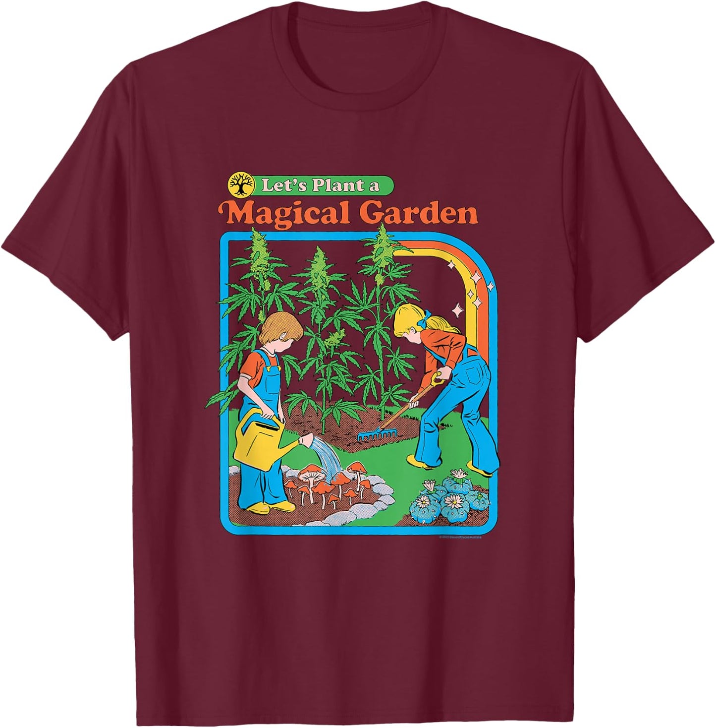 Steven Rhodes Magical Mushroom Garden Retro Dark Humor T-Shirt - T-Shirt | Maroon