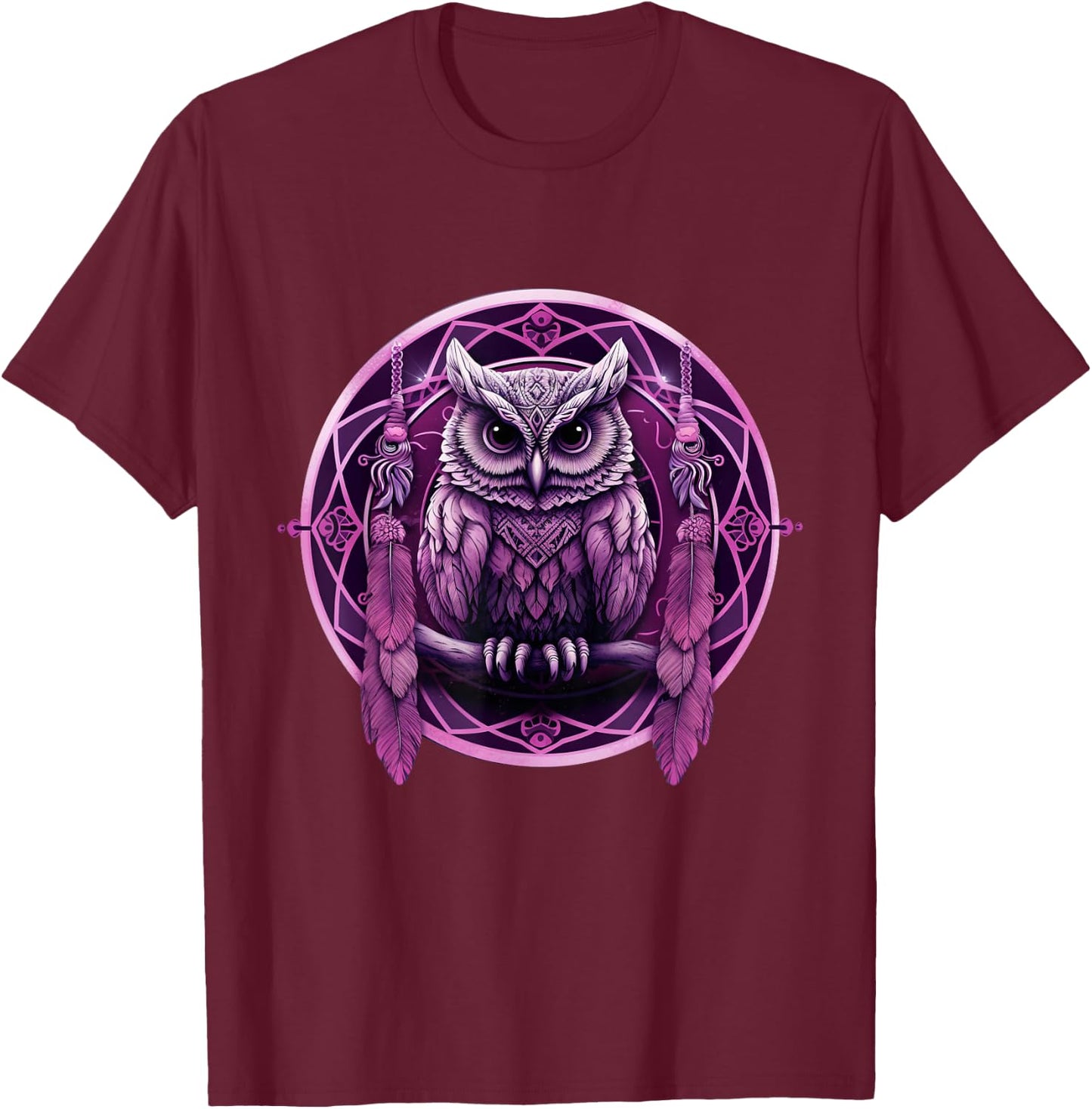 Purple Owl Dreamcatcher Moon Women Cute Mandala Kids T-Shirt - T-Shirt | Maroon
