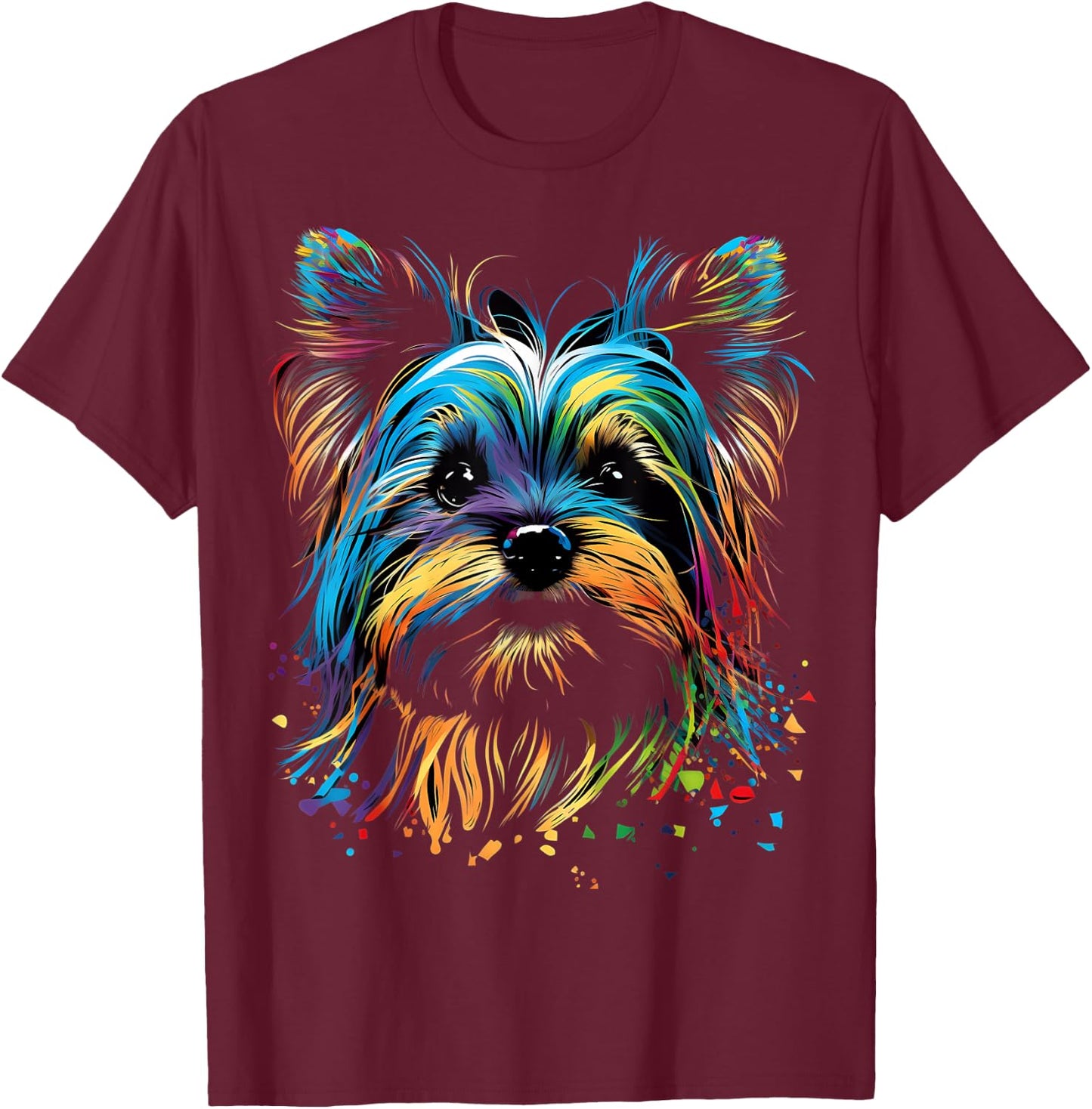 Colorful Yorkie Yorkshire Terrier Dog Face Painting Black Women Kids T-Shirt - T-Shirt | Maroon