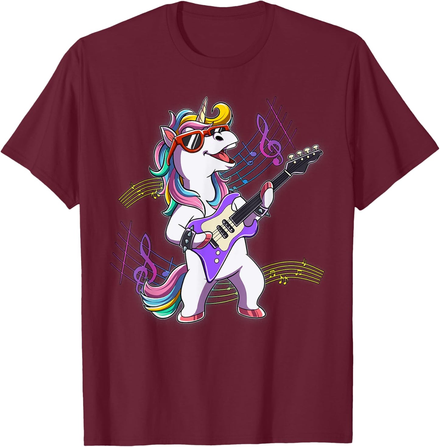 Unicorn Guitar Rockstar T-Shirt - T-Shirt | Maroon