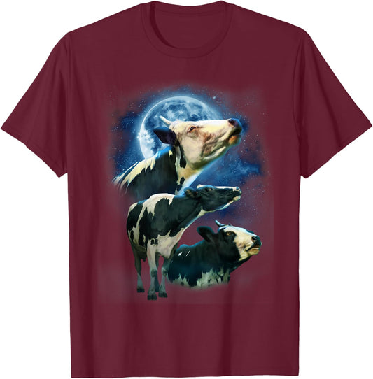 Funny Cow Shirt - Funny Cows Howling at the Moon T-Shirt - T-Shirt | Maroon