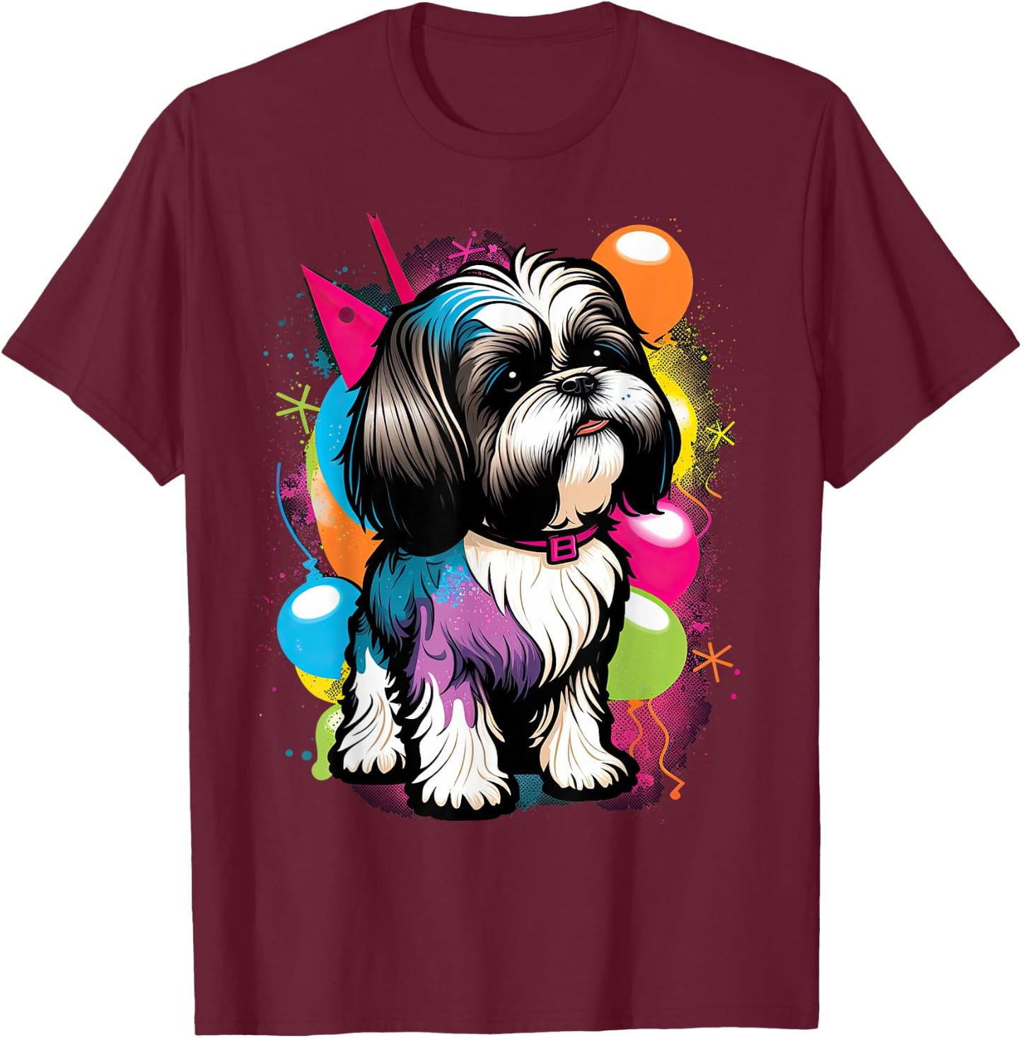 Shih Tzu Dog Birthday Party Themed Women T-Shirt - T-Shirt | Maroon