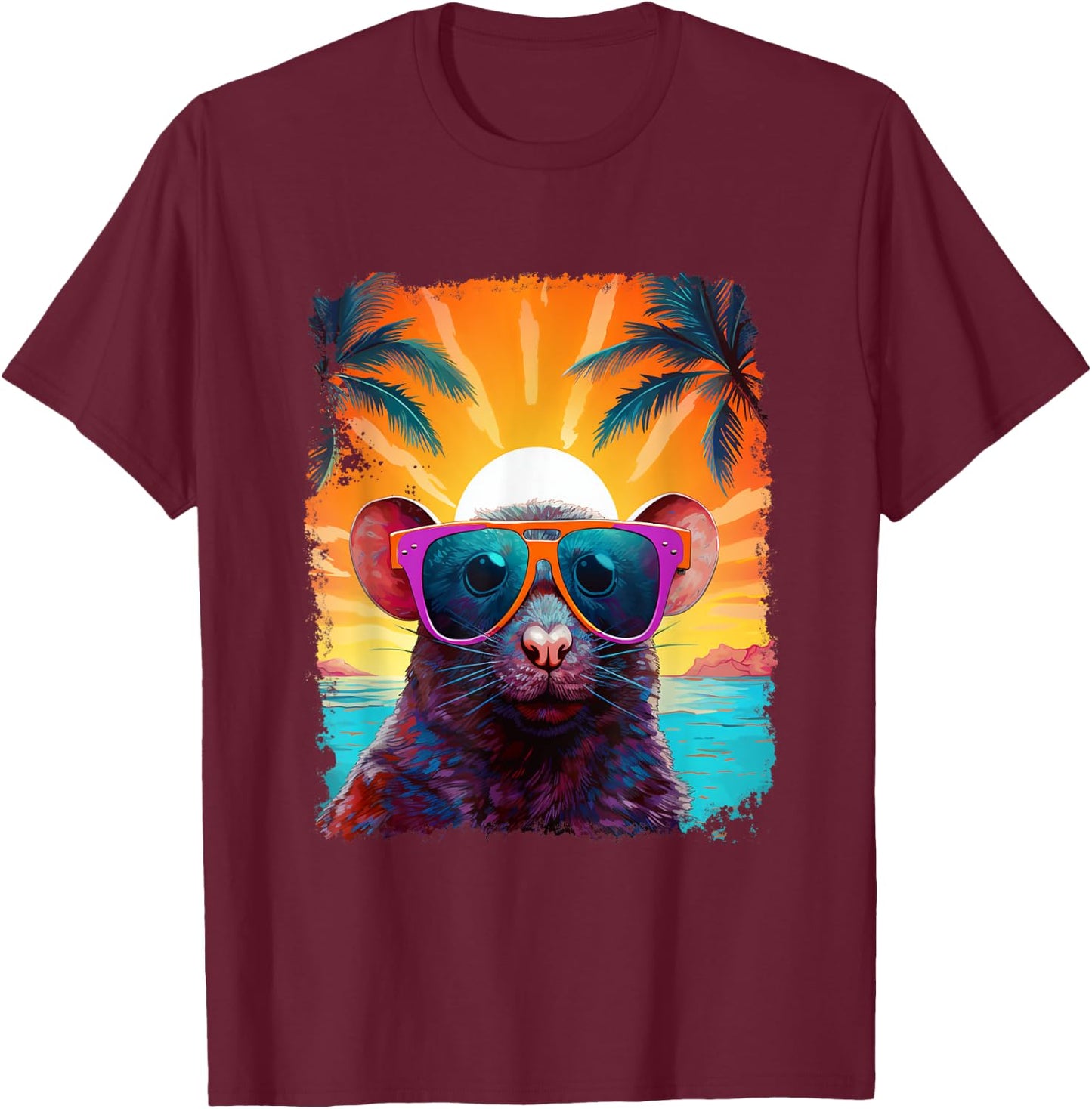 Pop Art Vintage Animal Mouse Hawaiian T-Shirt - T-Shirt | Maroon