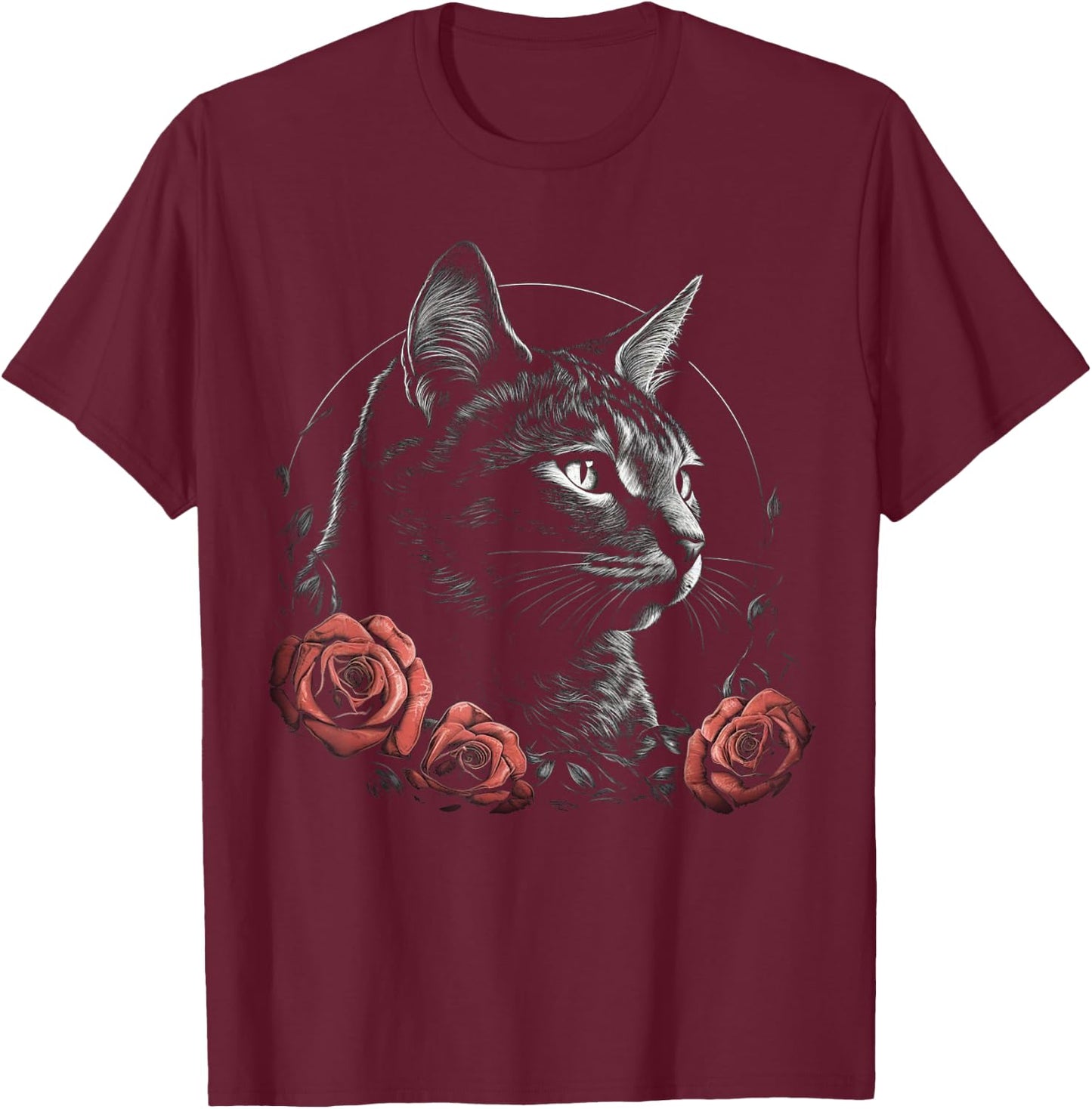 Cat Art Flowers - Pet Cat Motif Animal Cat T-Shirt - T-Shirt | Maroon