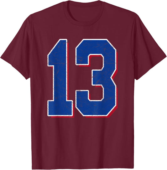 Number 13 Numbered Uniform Sports Team Jersey 13th Birthday T-Shirt - T-Shirt | Maroon