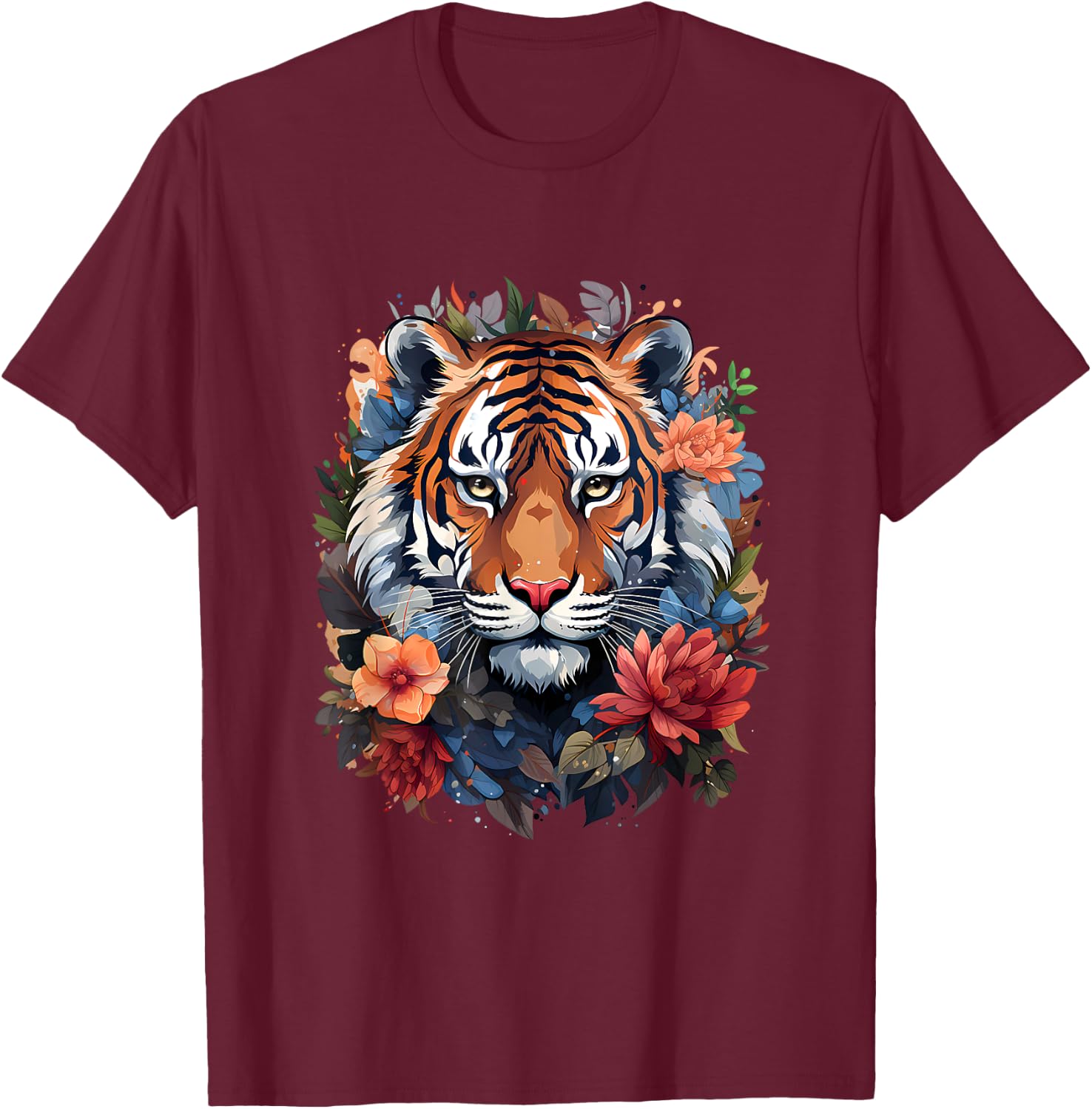 Tiger Flower T-Shirt - T-Shirt | Maroon