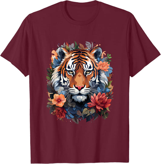 Tiger Flower T-Shirt - T-Shirt | Maroon