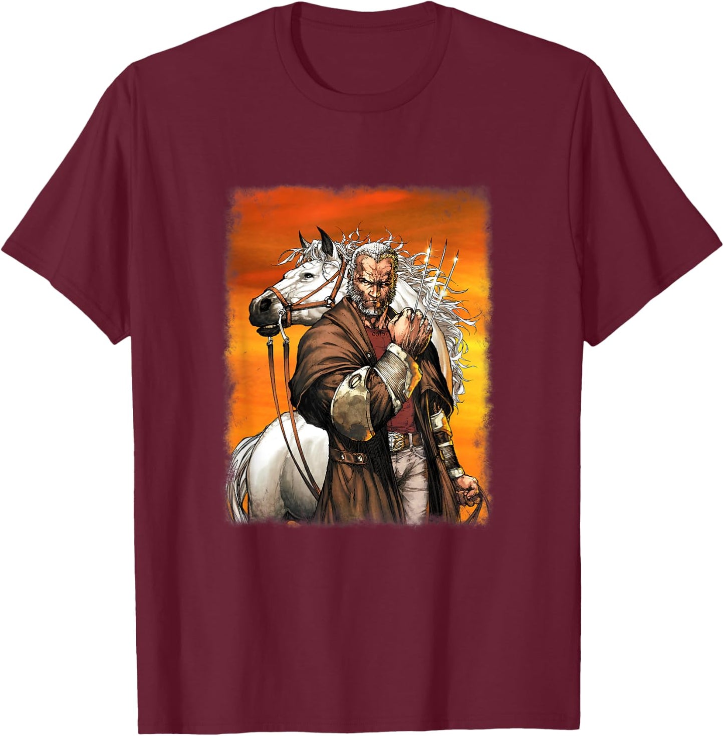 Marvel X-Men Old Man Logan & His Horse Vintage Poster T-Shirt - T-Shirt | Maroon