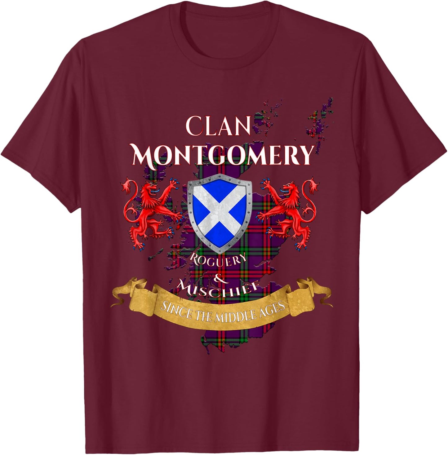 Montgomery Scottish Family Clan Middle Ages Mischief T-Shirt - T-Shirt | Maroon
