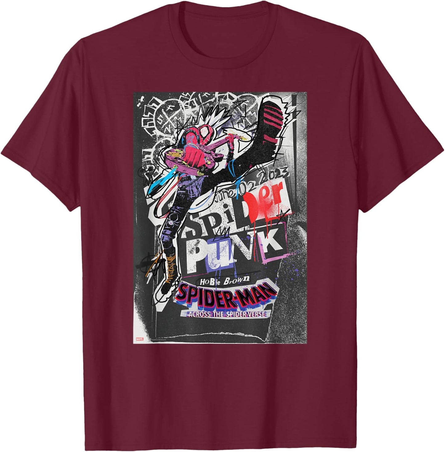 Marvel Spider-Man: Across The Spider-Verse Hobie Poster T-Shirt - T-Shirt | Maroon