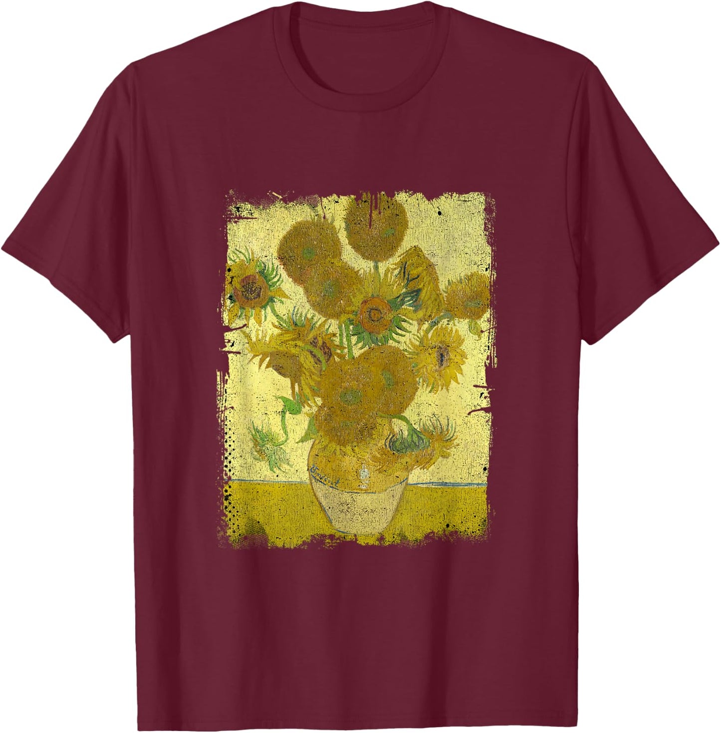 Sunflowers by Vincent Van Gogh Famous Painting T-Shirt - T-Shirt | Maroon