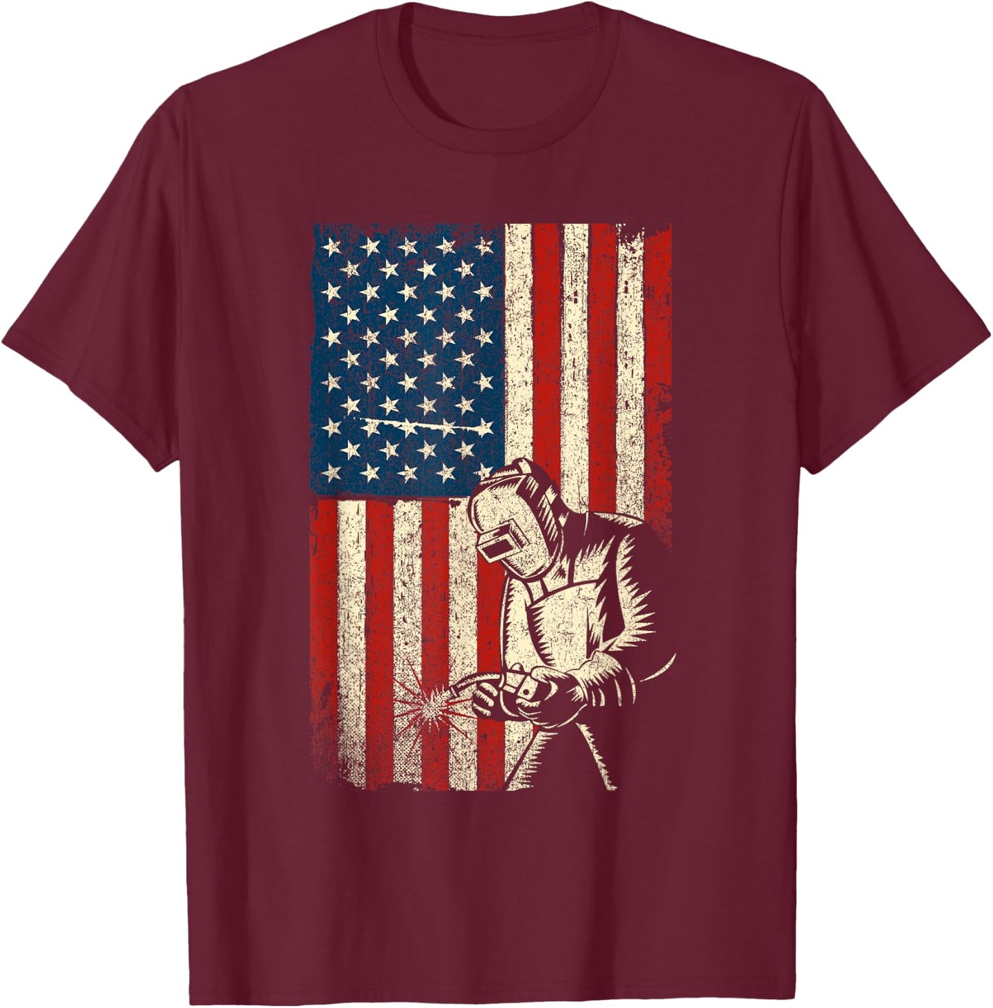 Funny Welder Shirts - USA Flag Welder - Black - Small - - Adults - Short Sleeve - Classic Fit - Cotton, Polyester T-Shirt - T-Shirt | Maroon