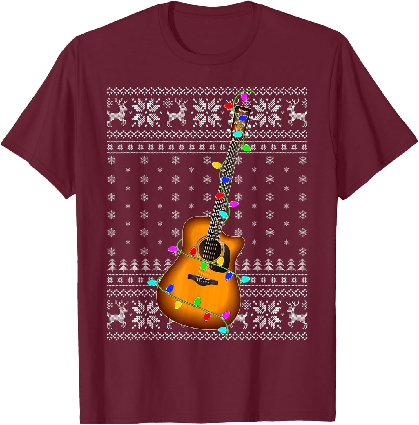 Guitar Music Lover Xmas Lighting Ugly Guitar Christmas T-Shirt - T-Shirt | Maroon
