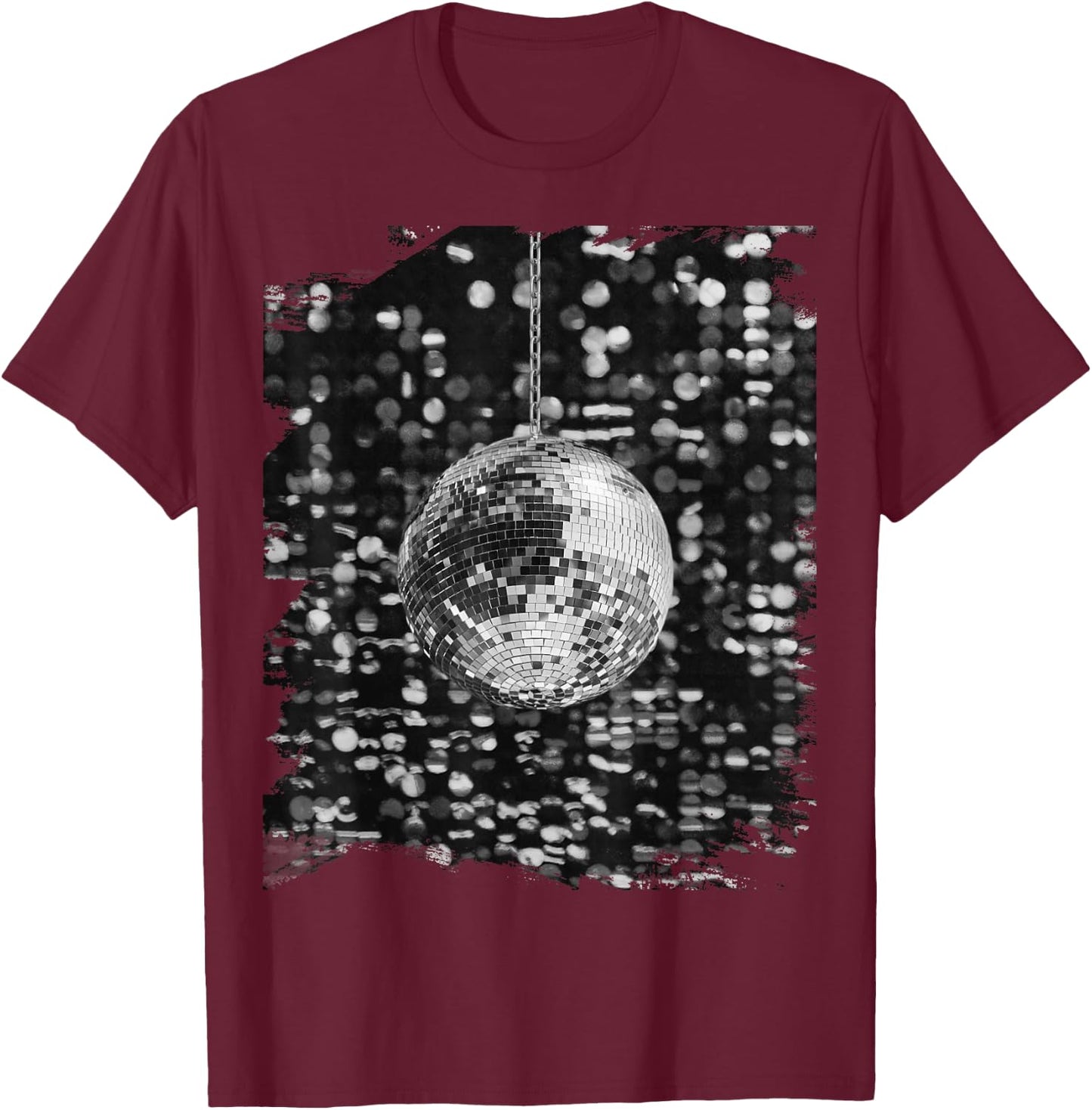 Black and White Disco Ball Club Retro Small T-Shirt - T-Shirt | Maroon