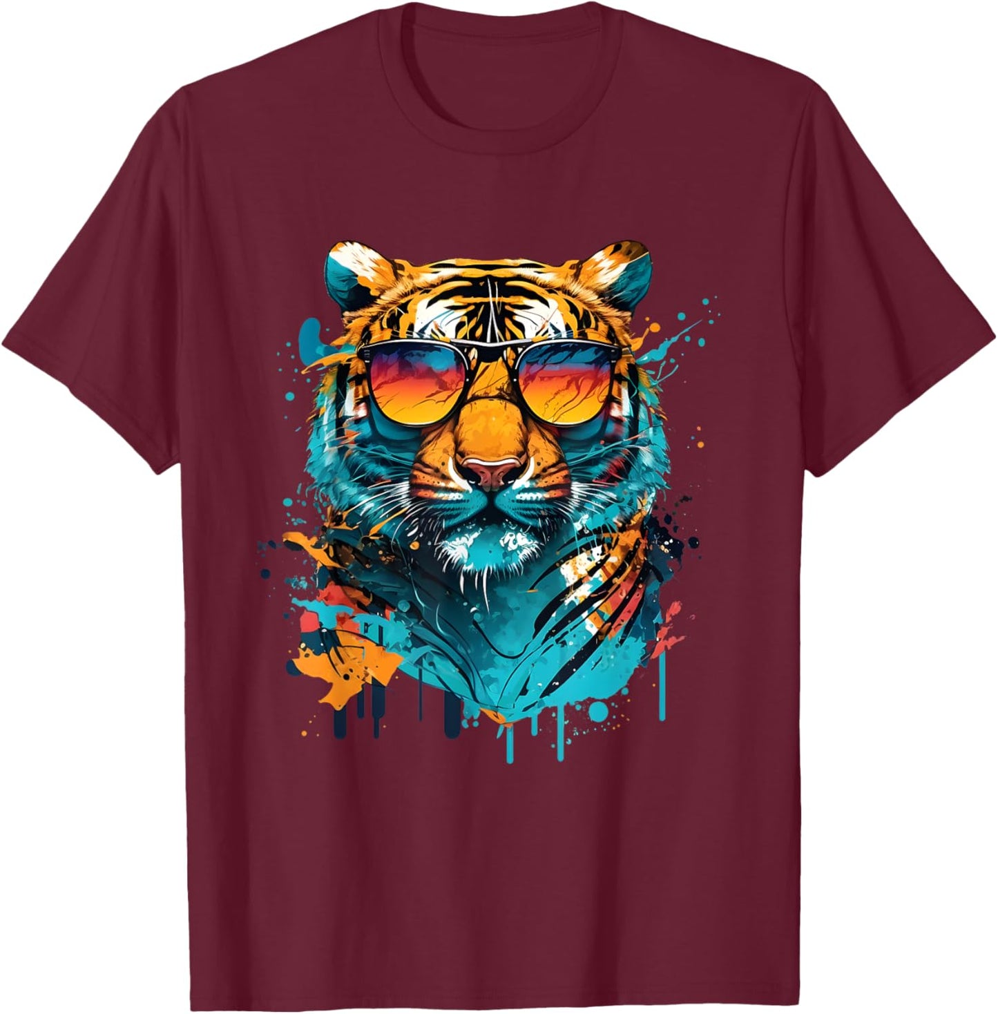 Colorful Tiger Face Tiger Head Wild Cat Lover T-Shirt - T-Shirt | Maroon