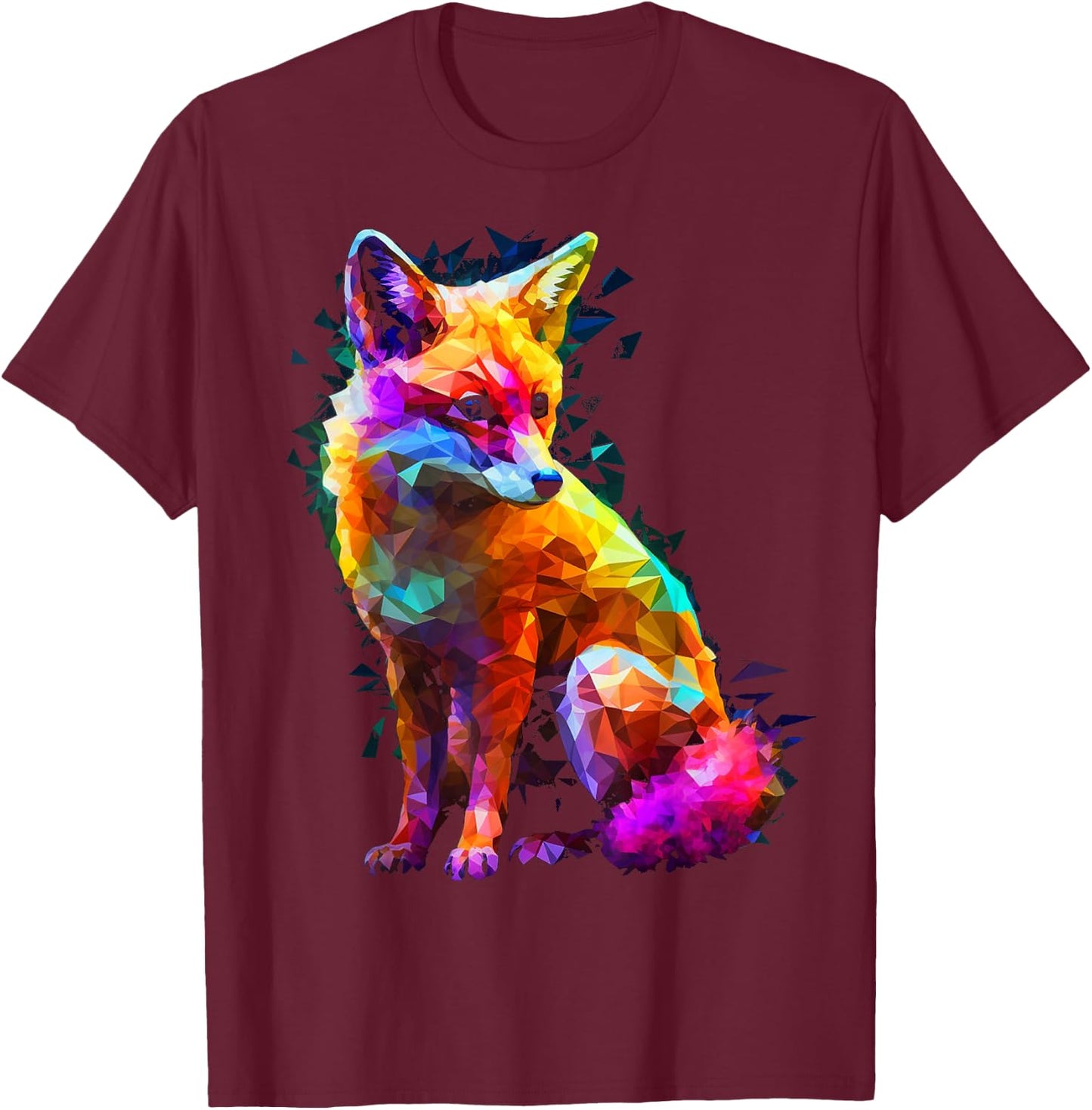 Fox Polygon Colourful Animal Lovers Art Animal Fox T-Shirt - T-Shirt | Maroon
