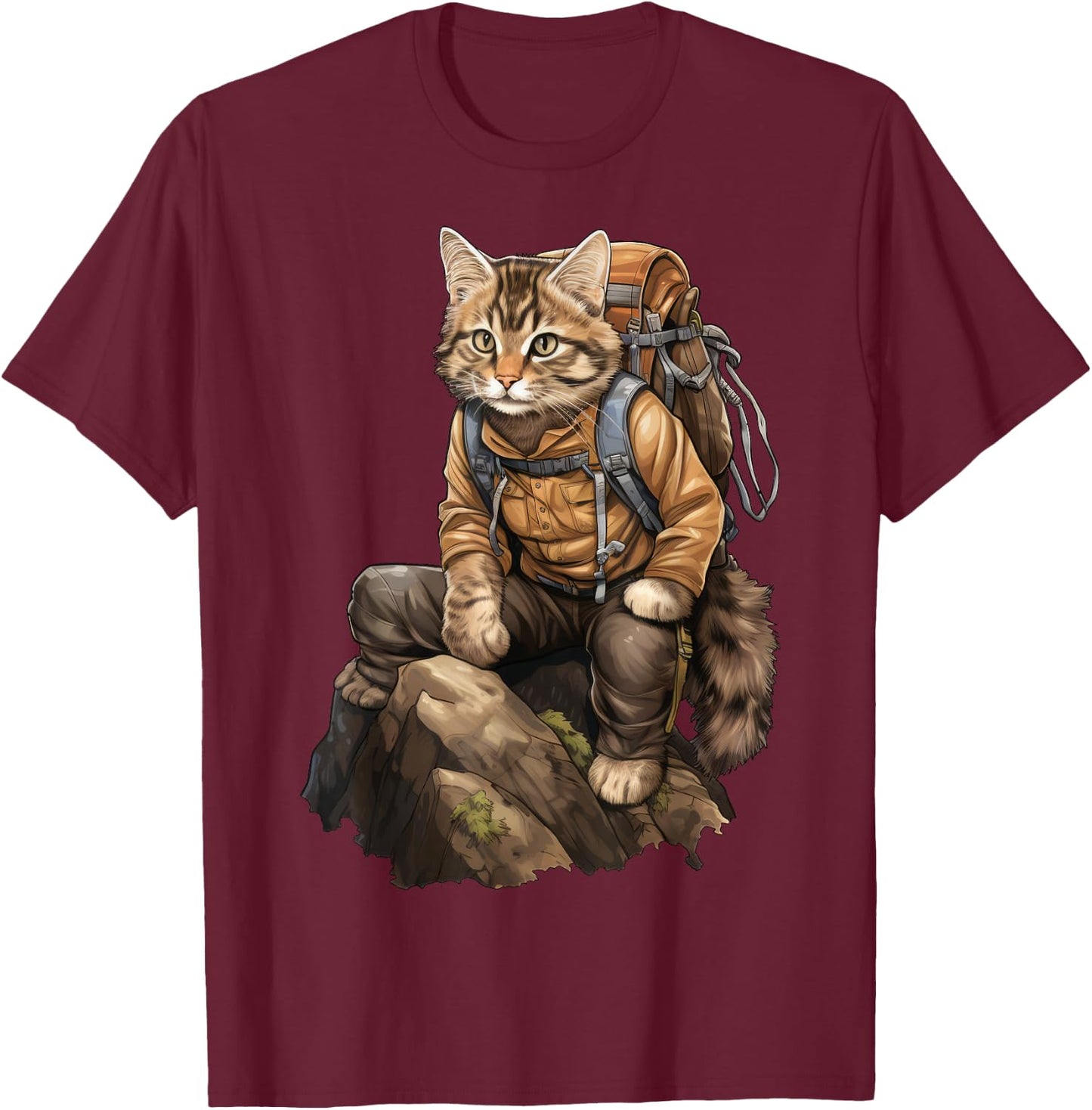Cat Hiking / Mountaineering Cat T-Shirt - T-Shirt | Maroon