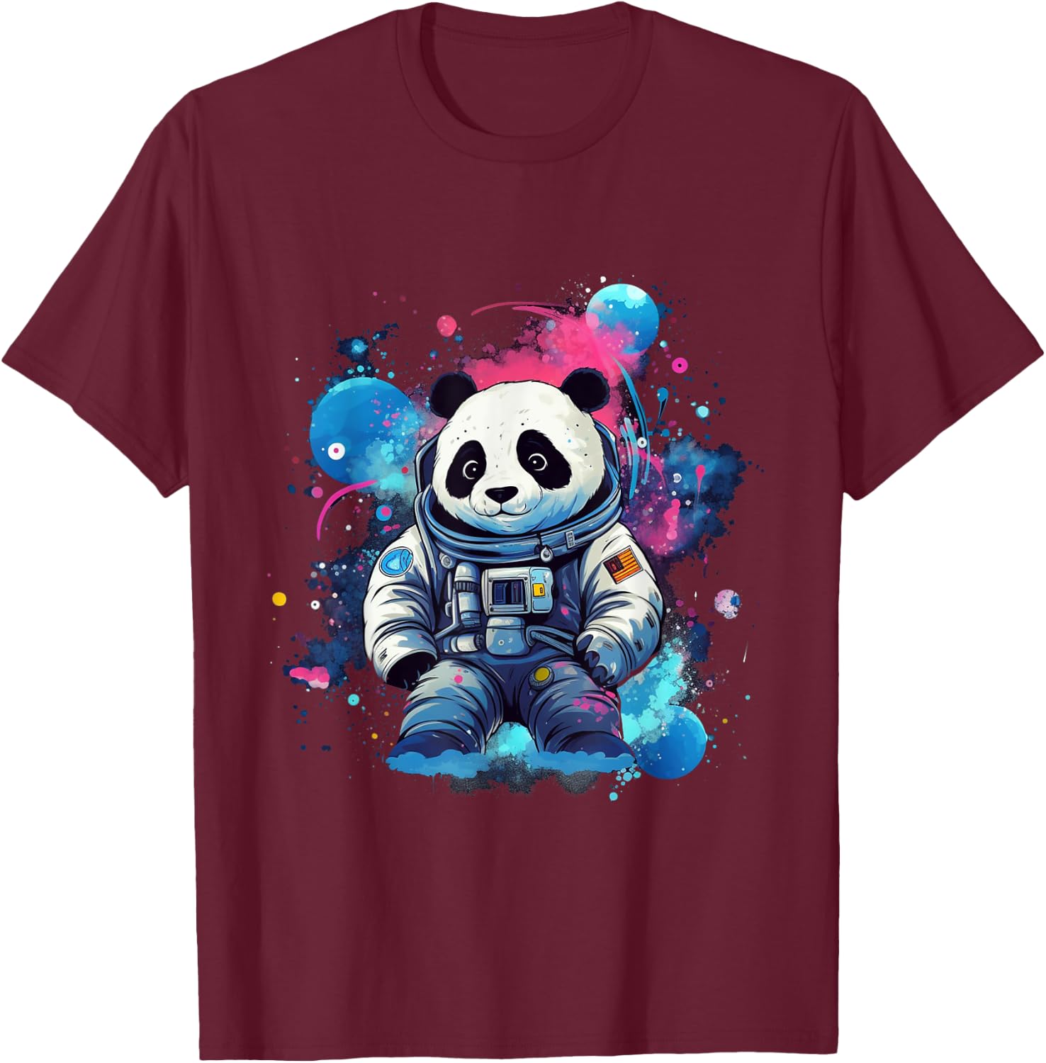 Panda Astronaut Floating Through Outer Space Pandas T-Shirt - T-Shirt | Maroon