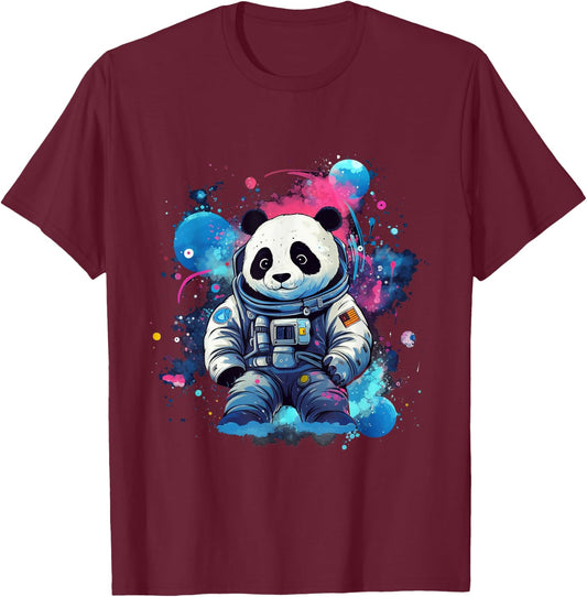 Panda Astronaut Floating Through Outer Space Pandas T-Shirt - T-Shirt | Maroon