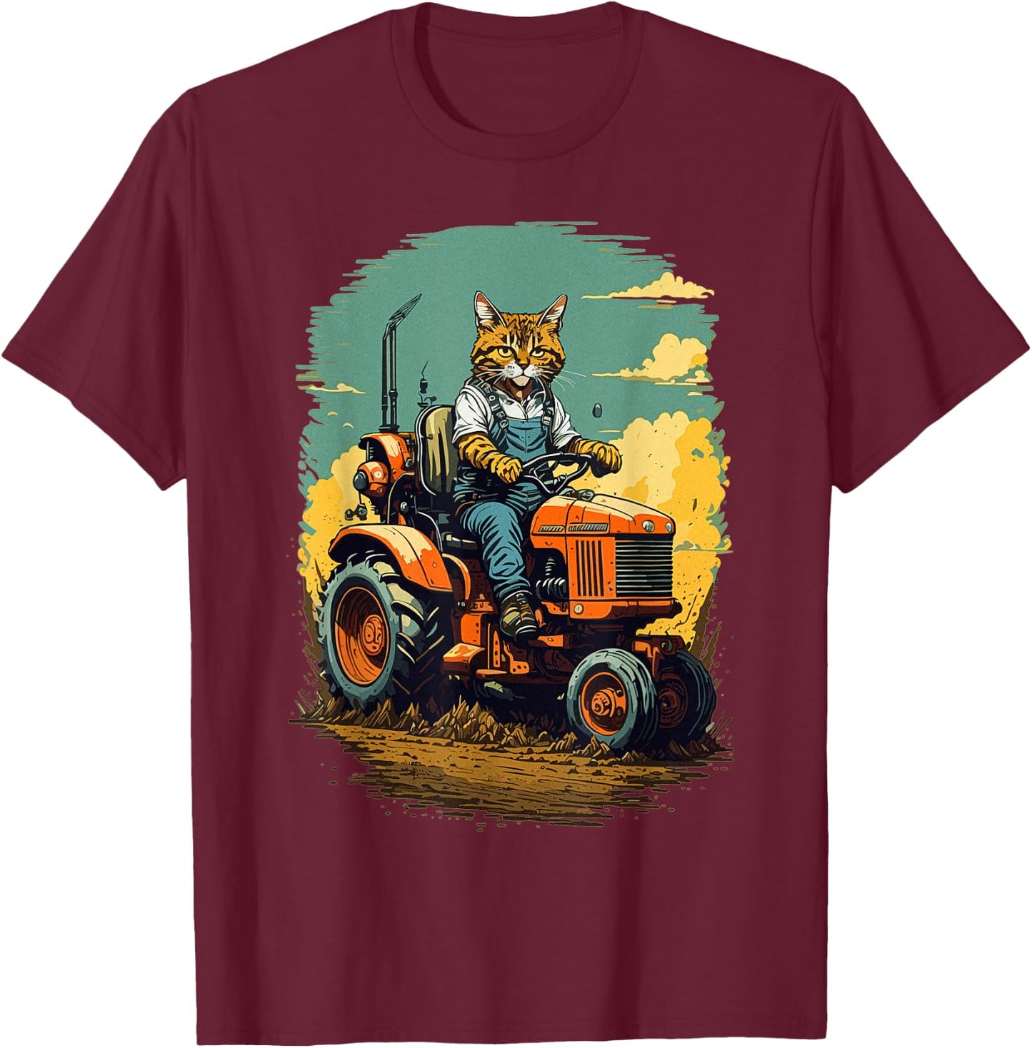 Funny Farm Tractor Lover Cat Farmer Life Cat Driving Tractor T-Shirt - T-Shirt | Maroon
