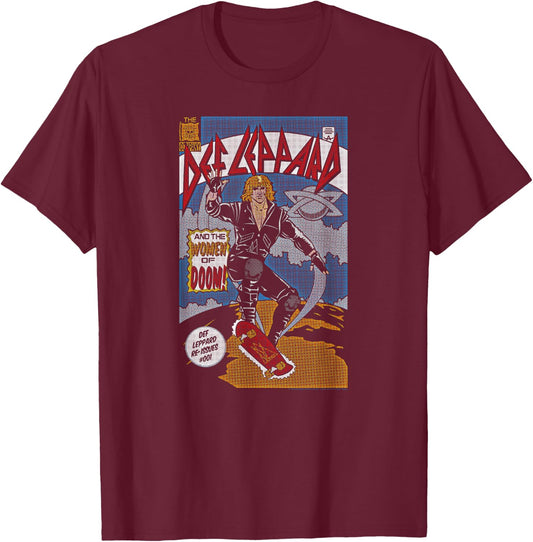 Def Leppard -Adults Comic - Black, Small T-Shirt - T-Shirt | Maroon