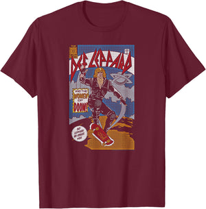 Def Leppard -Adults Black Comic T-Shirt - T-Shirt | Maroon