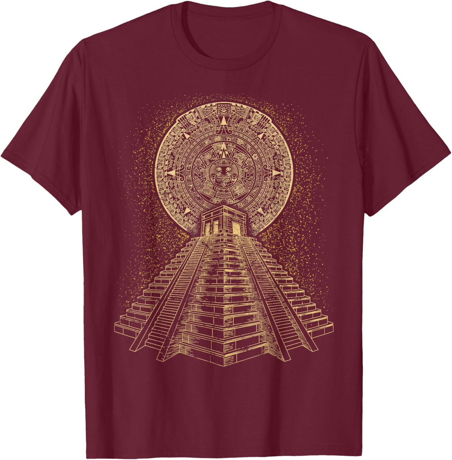Ancient Sacred Mayan Aztec Calendar Pyramid Geometry T-Shirt - T-Shirt | Maroon