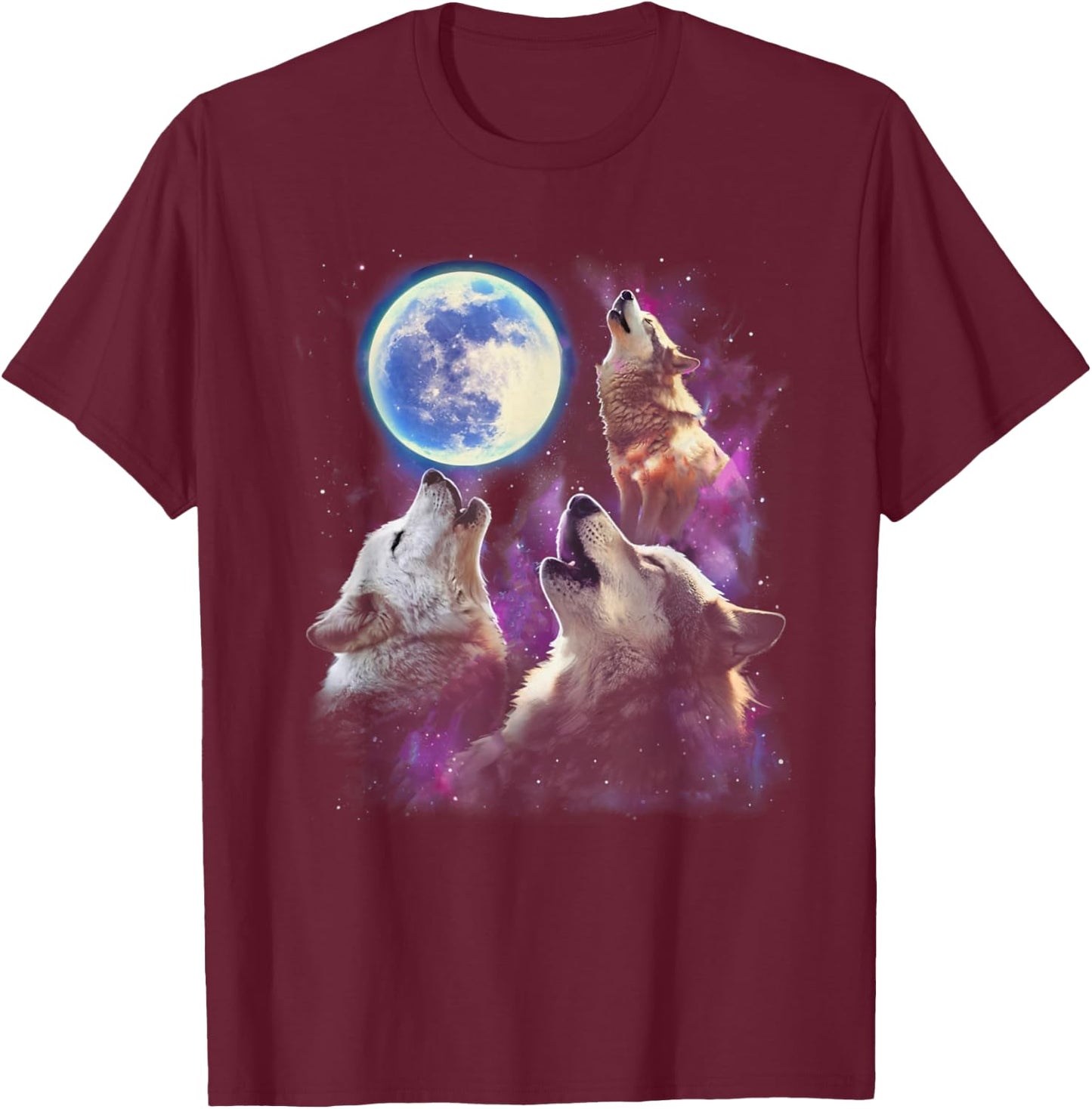 Three Wolves Howling At The Moon Funny Wild Animal Wolf Gift T-Shirt - T-Shirt | Maroon