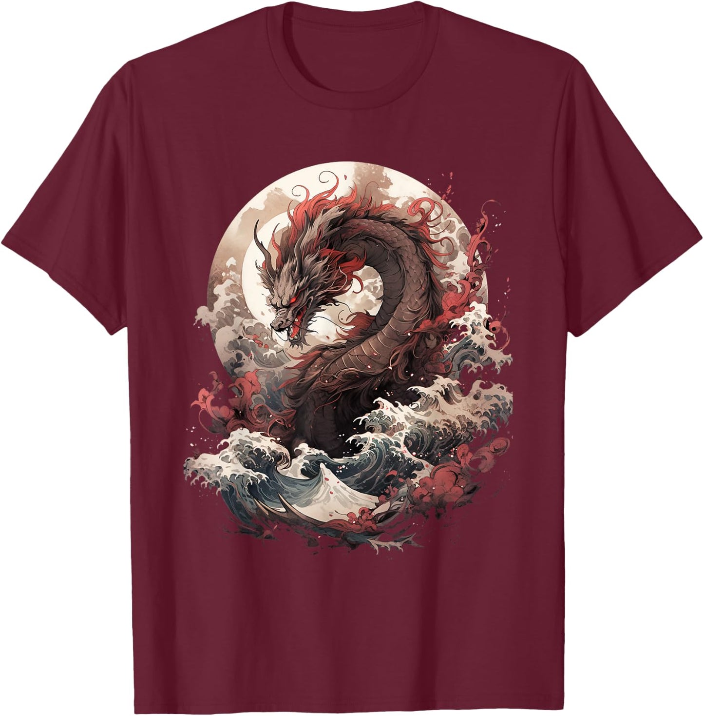Japanese Aesthetic Dragon japanese art Japan Tattoo T-Shirt - T-Shirt | Maroon