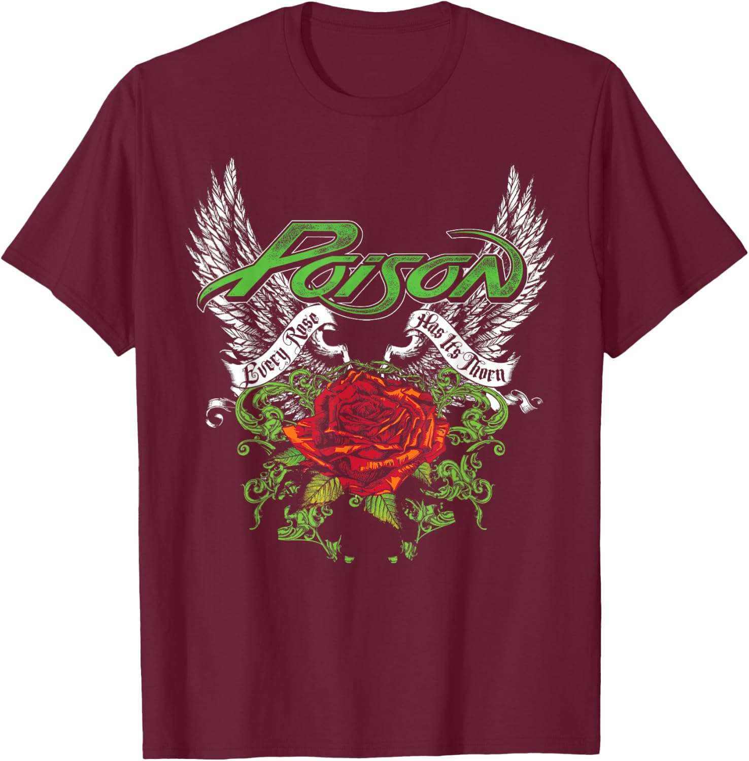 Poison - Thorns & Wings T-Shirt - T-Shirt | Maroon
