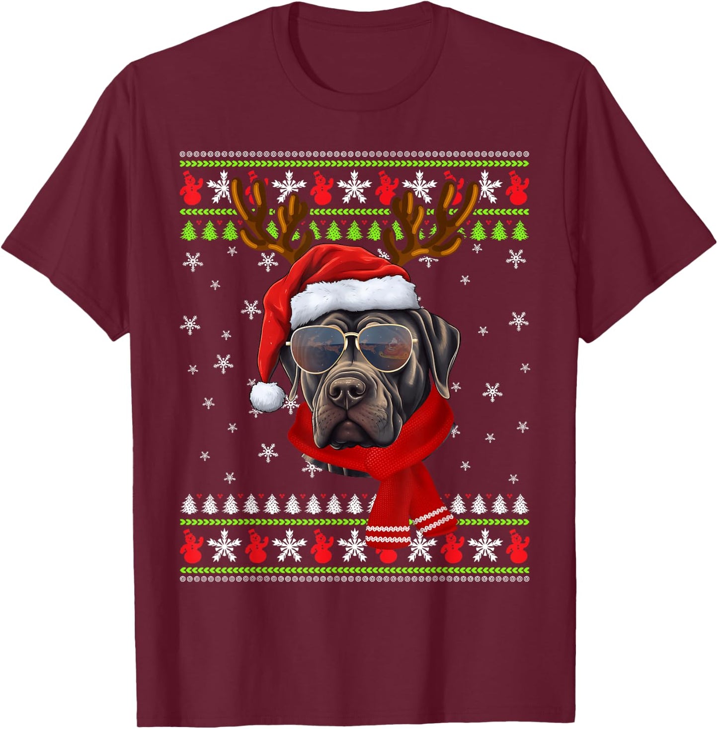 Cane Corso Christmas Funny Xmas Ugly Sweater Pajama T-Shirt - T-Shirt | Maroon
