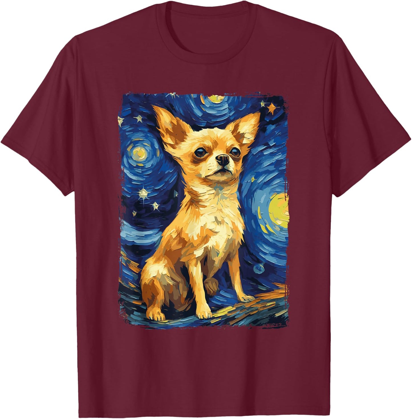 Chihuahua Starry Night T-Shirt - T-Shirt | Maroon