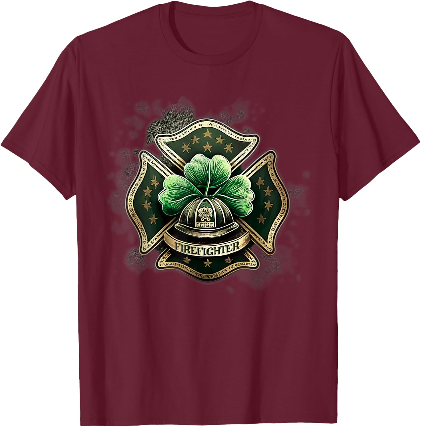 Vintage Shamrock Irish Firefighter St Patricks USA Fireman T-Shirt - T-Shirt | Maroon