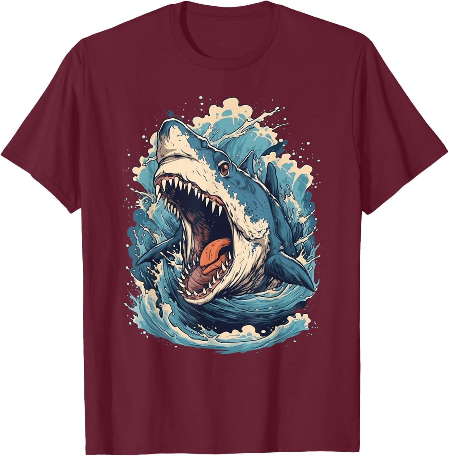 Great White Shark | Shark Lover Graphic T-Shirt - T-Shirt | Maroon