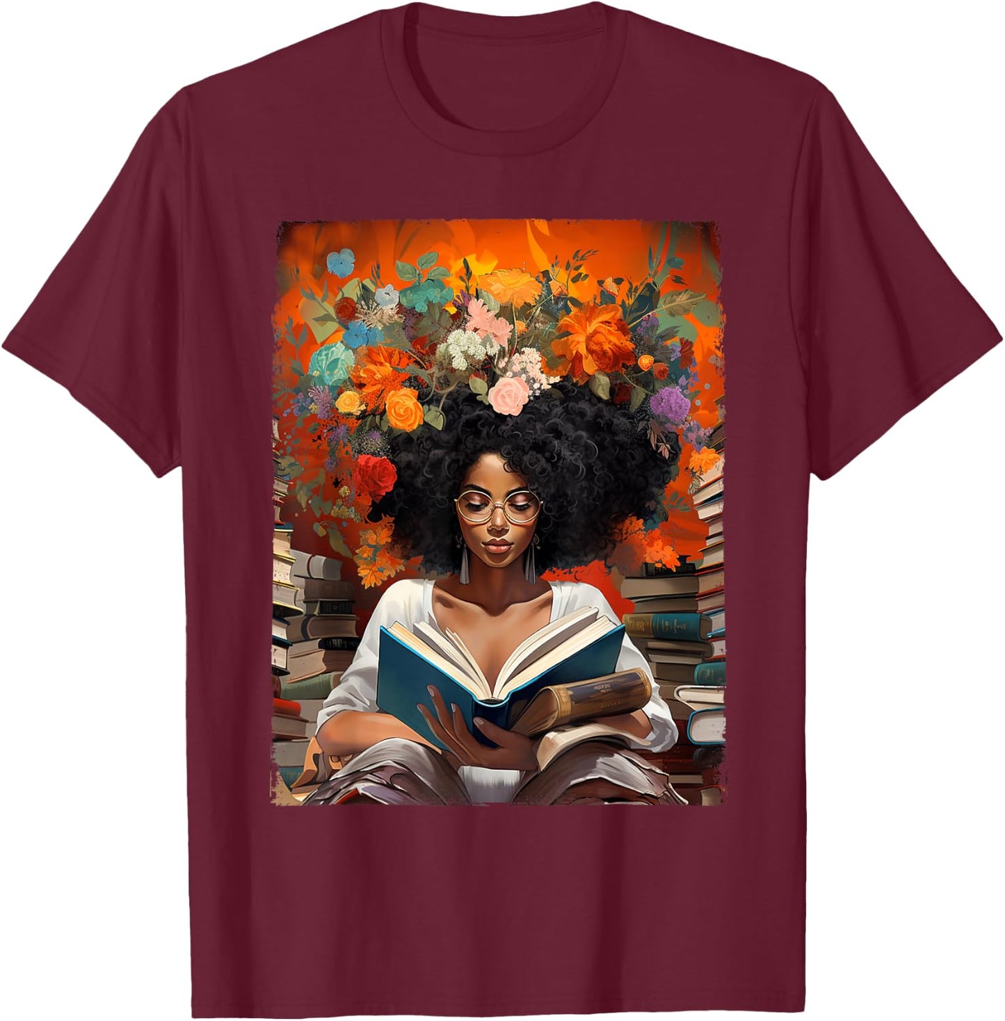 Black History Educated Reading Book Melanin Queen Afro Women T-Shirt - T-Shirt | Maroon