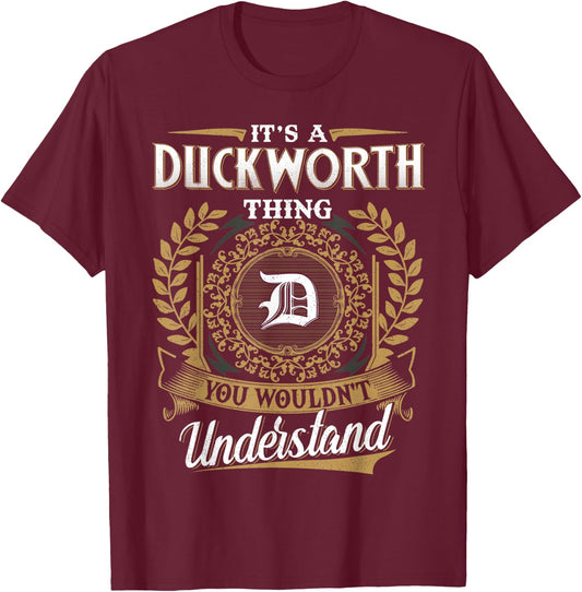 DUCKWORTH Family - Last Name DUCKWORTH Surname Personalized T-Shirt - T-Shirt | Maroon