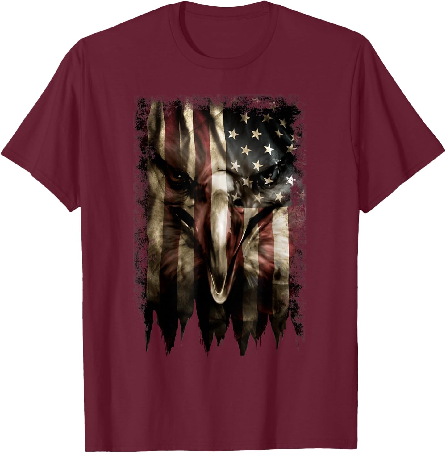 Trendy American Flag Eagle Faded T-Shirt - T-Shirt | Maroon