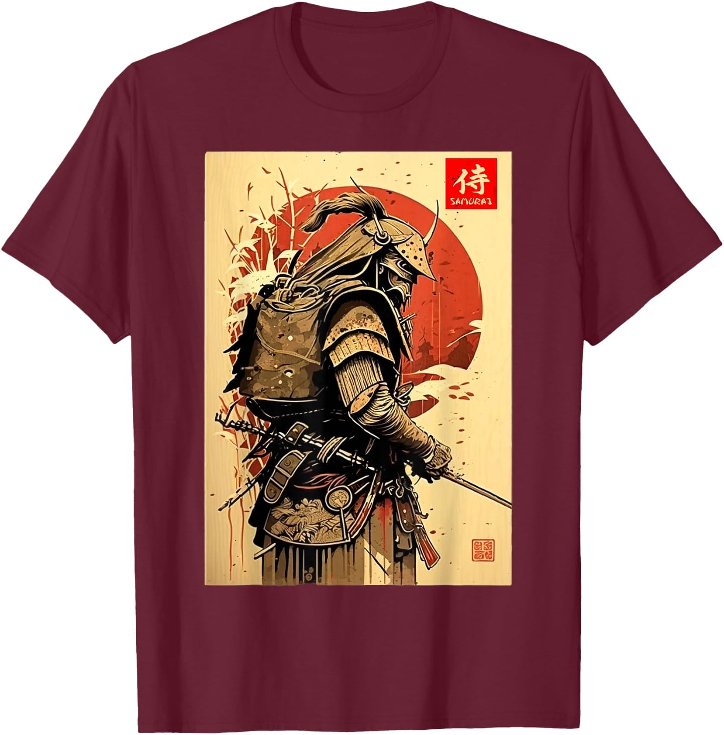 Japanese retro Art Samurai Vintage japanese Bushido Fighter T-Shirt - T-Shirt | Maroon