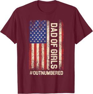 Funny Dad of Girls Outnumbered American Flag Girl Dads Men T-Shirt - T-Shirt | Maroon