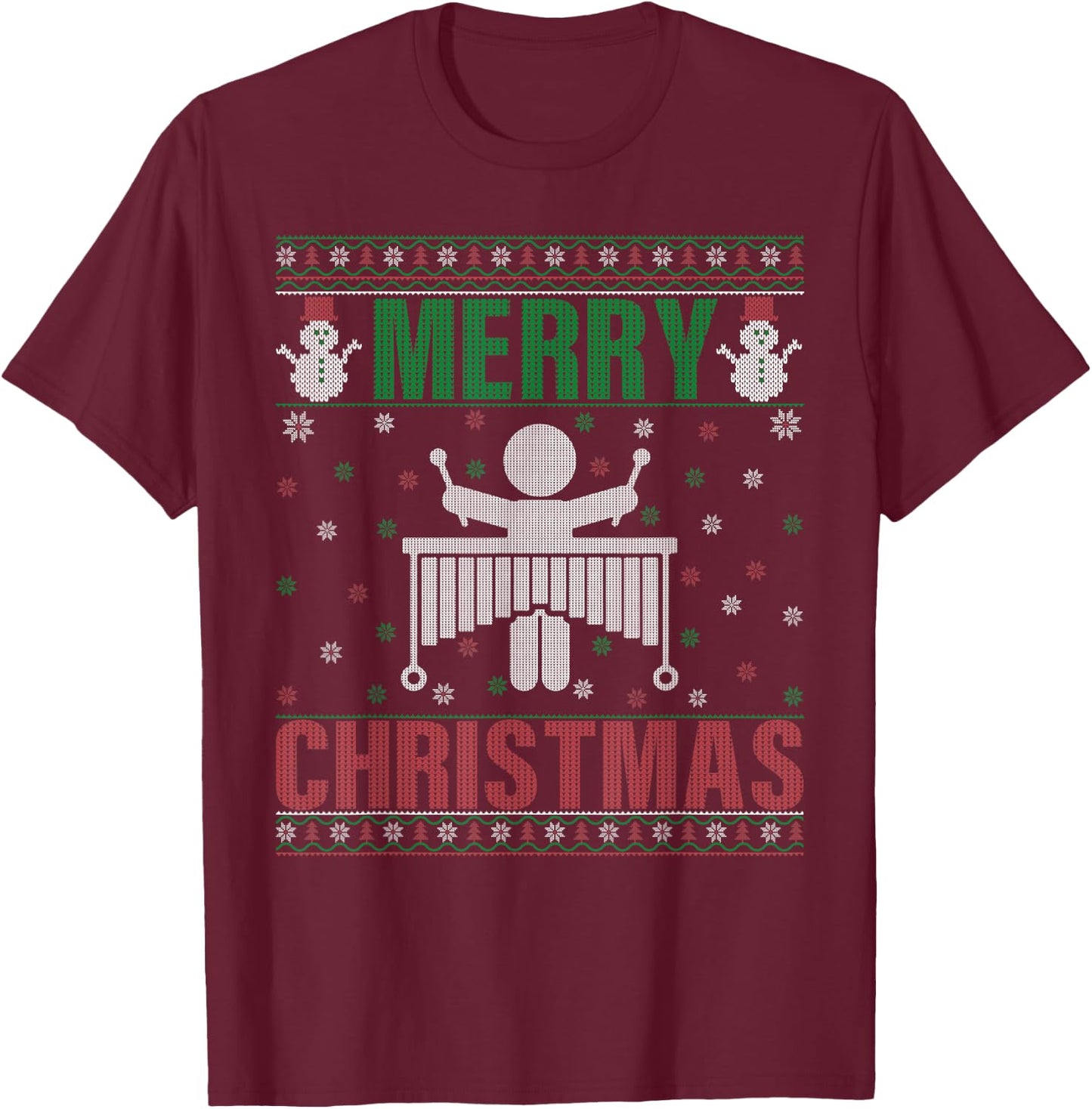 Family Xmas Pajamas Matching Marimba Player Ugly Christmas T-Shirt - T-Shirt | Maroon
