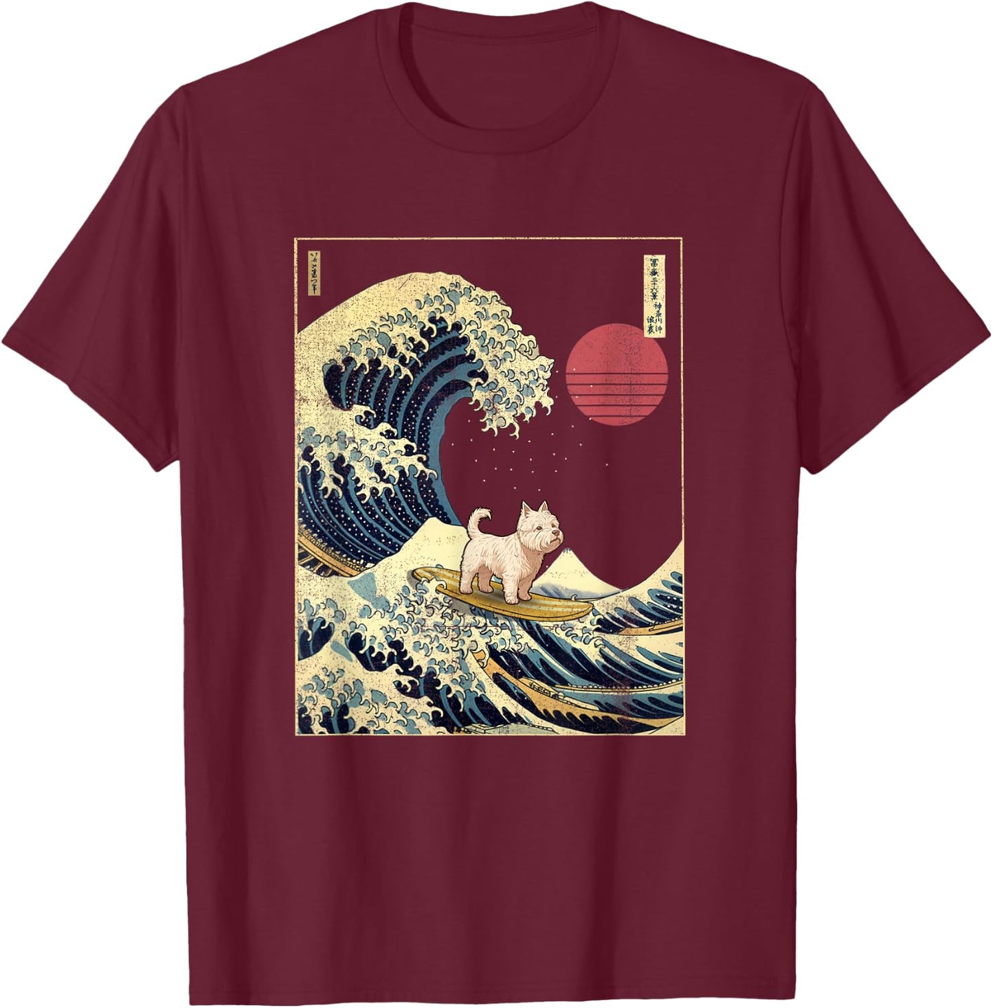 West Highland White Terrier Westie Japanese Kanagawa Wave T-Shirt - T-Shirt | Maroon