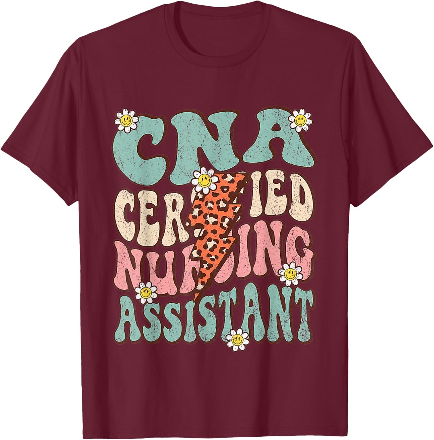 CNA Certificated Nursing Assistant Groovy Retro CNA Life T-Shirt - T-Shirt | Maroon
