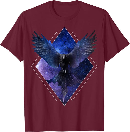 Celestial Raven Space Crow Galaxy Aesthetic Bird T-Shirt - T-Shirt | Maroon
