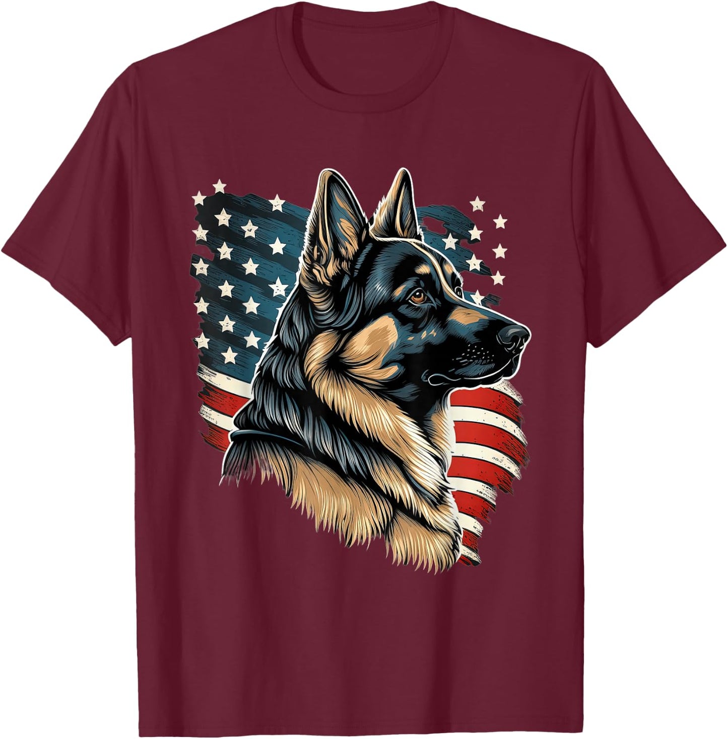 Patriotic USA German Shepherd With American Flag T-Shirt - T-Shirt | Maroon